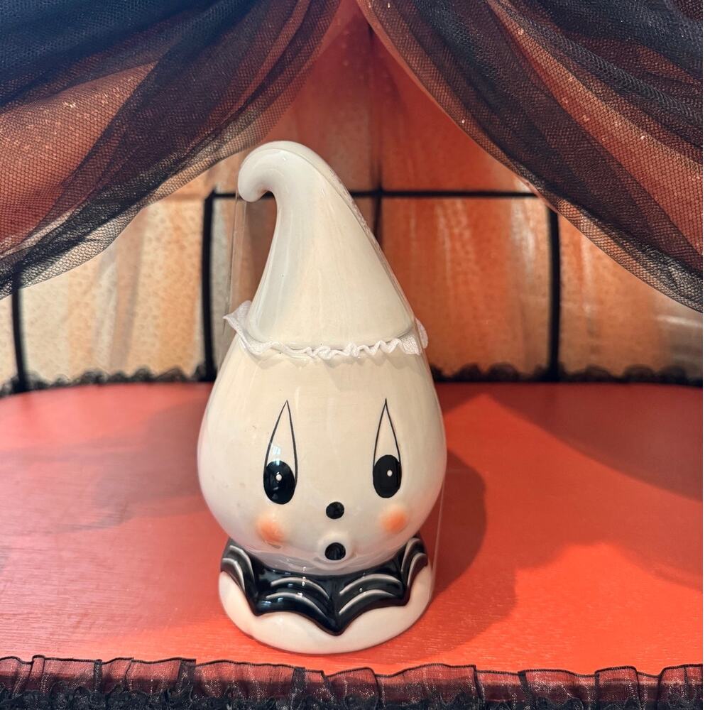 NEW Johanna Parker Halloween Ceramic Ghost Lidded Jar Canister VTG Style